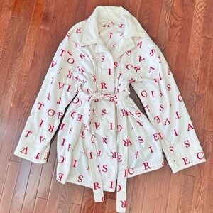 Vintage 2000s Victorias Secret 100% Cotton White & Pink Logo Bath Robe